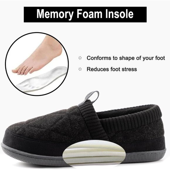 Women's Closed Back Knit Cuff Warm Lining Memory Foam Sole Black Slippers Boot - Picture 4 of 6